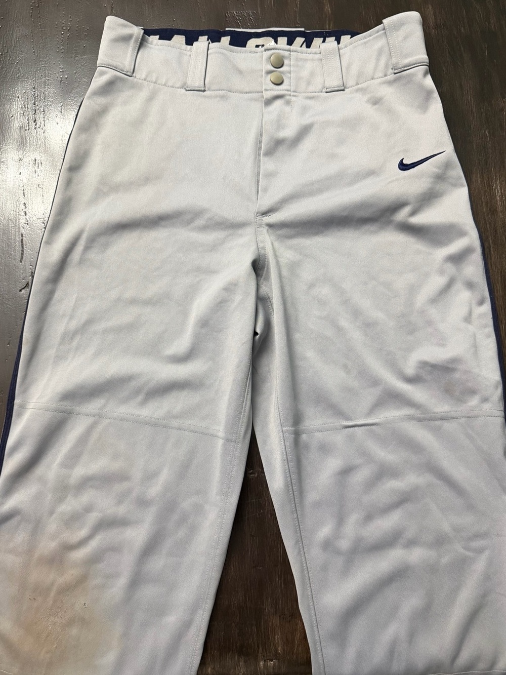 Nike Men’s White Baseball Pants with Navy Swoosh
